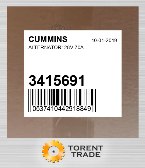 3415691 Генератор: 28V, 70A CUMMINS NEW AFTERMARKET