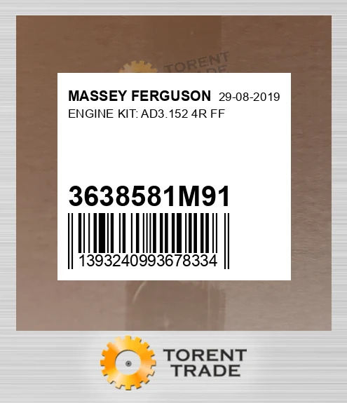 3638581M91 Комплект двигуна: AD3.152 4R, FF MASSEY FERGUSON NEW AFTERMARKET