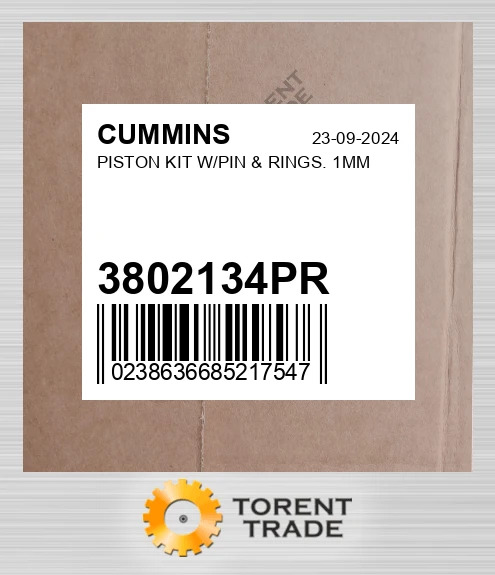 3802134PR Поршень комплект W/Палець & RINGS. 1MM CUMMINS NEW AFTERMARKET