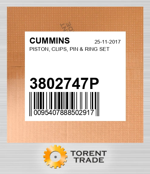 3802747P Поршень, Кліпси, Палець & Комплект кілець CUMMINS NEW AFTERMARKET