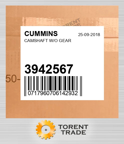 3942567 Розподільний вал без шестерні CUMMINS NEW AFTERMARKET