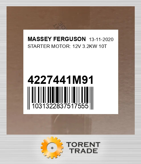 4227441M91 стартер - 12V, 3.2KW, 10T MASSEY FERGUSON NEW AFTERMARKET