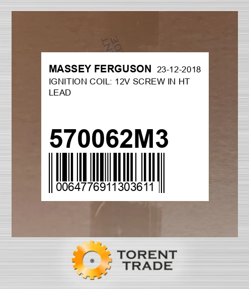 570062M3 Котушка запалювання - 12В з різьбленням та ВВ дротом MASSEY FERGUSON NEW AFTERMARKET