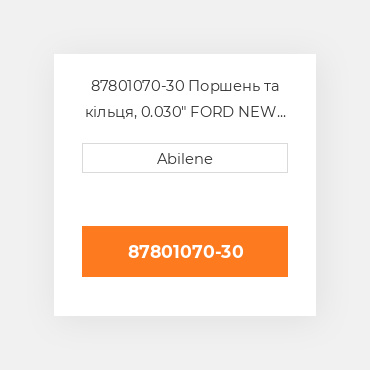 87801070-30 Поршень та кільця, 0.030" FORD NEW HOLLAND NEW AFTERMARKET