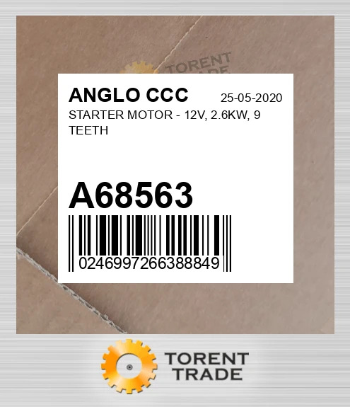 A68563 стартер двигун - 12V, 2.6KW, 9 TEETH ANGLO CCC NEW AFTERMARKET