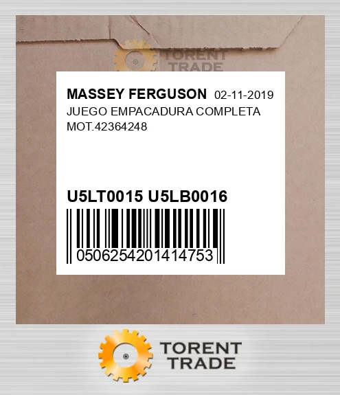 U5LT0015+U5LB0016 JUEGO EMPACADURA COMPLETA MOT.4236,4248 MASSEY FERGUSON NEW AFTERMARKET